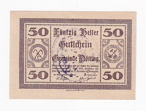 Австрия Нотгельд 50  хеллеров 1920 год UNC (40806)