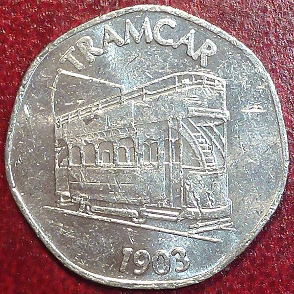 Великобритания. Жетон. Транспортный токен 20 пенсов. ТРАНСПОРТ - ТРАМВАЙ 1903. Алюминий.