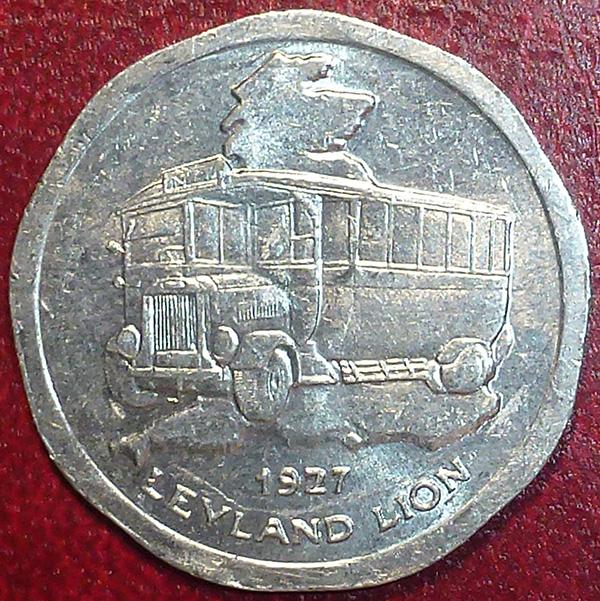 Великобритания. Жетон. Транспортный токен 50 пенсов - АВТОБУС 1927.  Алюминий. Цифры даты меньше.