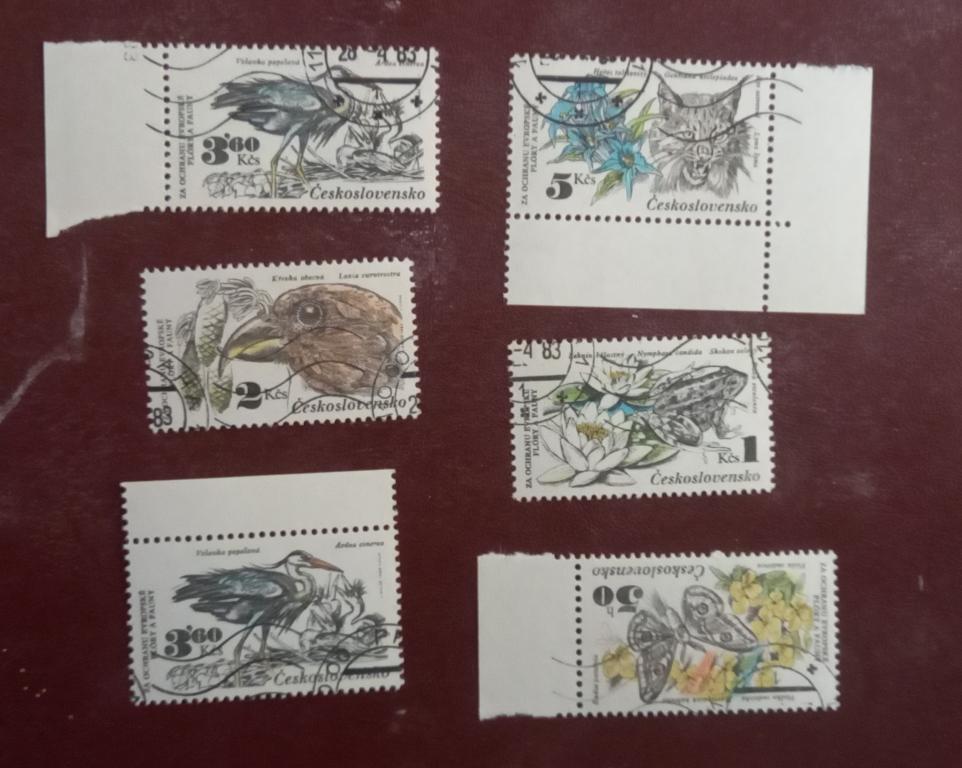 Чехословакия 1983 год Защита природы Фауна Бабочка Лягушка Рысь Клест Цапля Олень Гаш