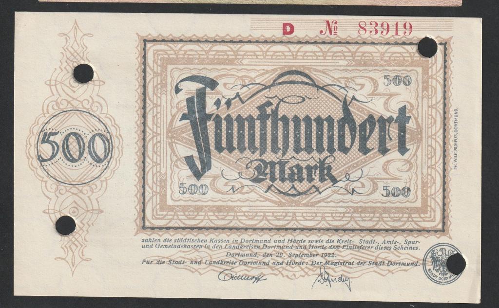 Германия, 500 марок 1922 года, Дортмунд