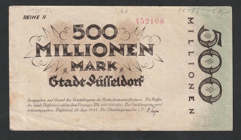 Германия, 500 миллионов марок 1923 года, Дюссельдорф