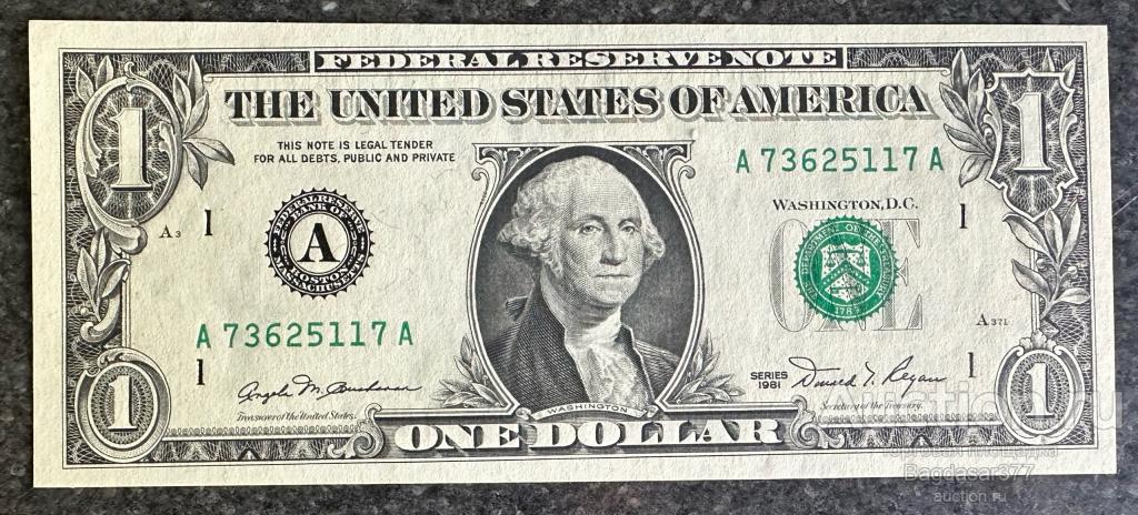 США 1  ДОЛЛАР 1981   1A ( БОСТОН )  БЛОК A-A  "UNC!!!" (см.фото)
