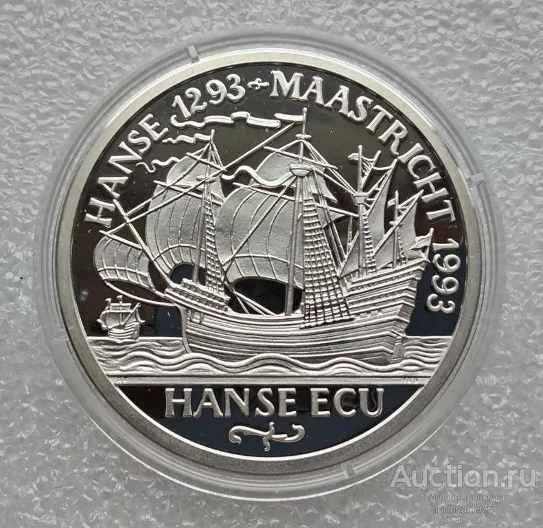 Германия 1 экю 1993 г. Любек. Ганзейский союз. Серебро 925 проба.