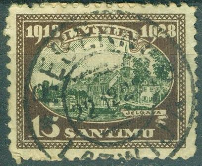 Латвия 1928 г. 10 летие республики Ландшафт Замок гашеная