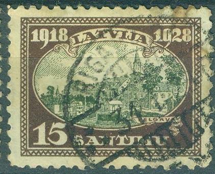 Латвия 1928 г. 10 летие республики Ландшафт Замок гашеная