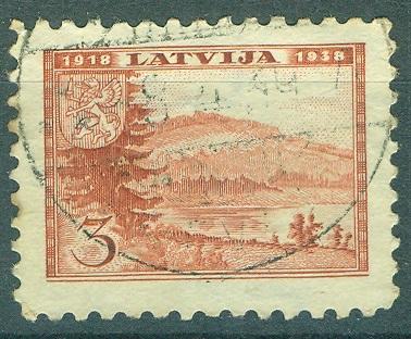 Латвия 1938 г.  20-летие республики Ландшафт Герб гашеная