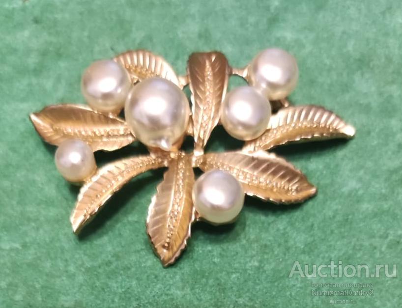 Брошь с жемчугом Чешская бижутерия Ж
