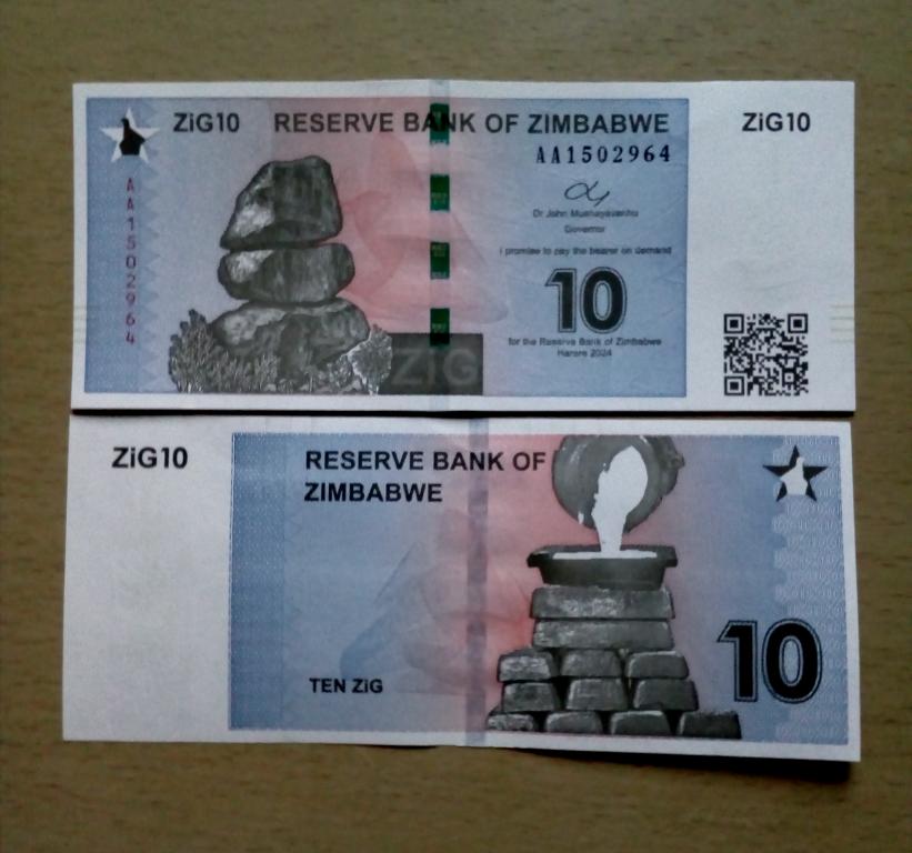 Зимбабве 10 зигов 2024 год пресс unc