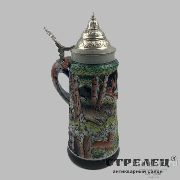 Кружка пивная керамическая с крышкой — 1L. Западная Германия