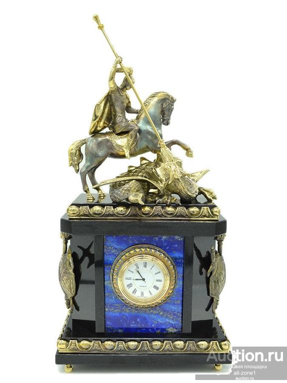 Часы каминные из лазурита ГЕОРГИЙ ПОБЕДОНОСЕЦ AZR-3740216ct