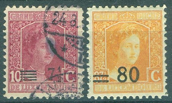 Люксембург 1915 г. стандарт Великая княгиня Мария Аделина (надпечатка нового номинала) гашеная