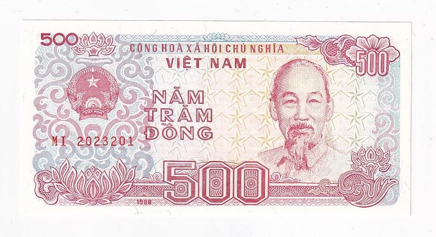 Вьетнам Банкнота 500 донгов 1988 год Серия MI UNC (40891)