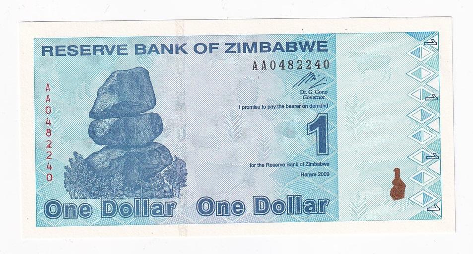 Зимбабве Банкнота 1 доллар 2009 год UNC (40921)