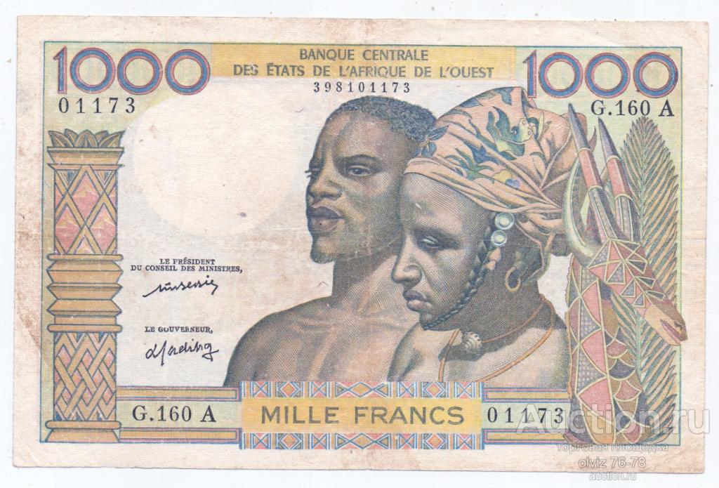 Западная Африка (А) (Кот д Ивуар) 1000 франков 1959  не частая