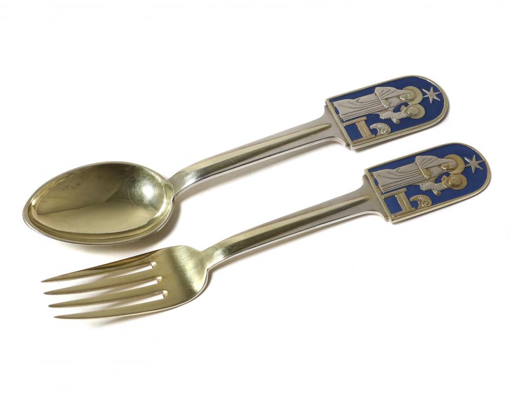 Серебряные годовые ложка и вилка​.  A. Michelsen, 1934 год.