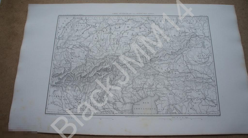 1864 г. Карта Альпы Европа