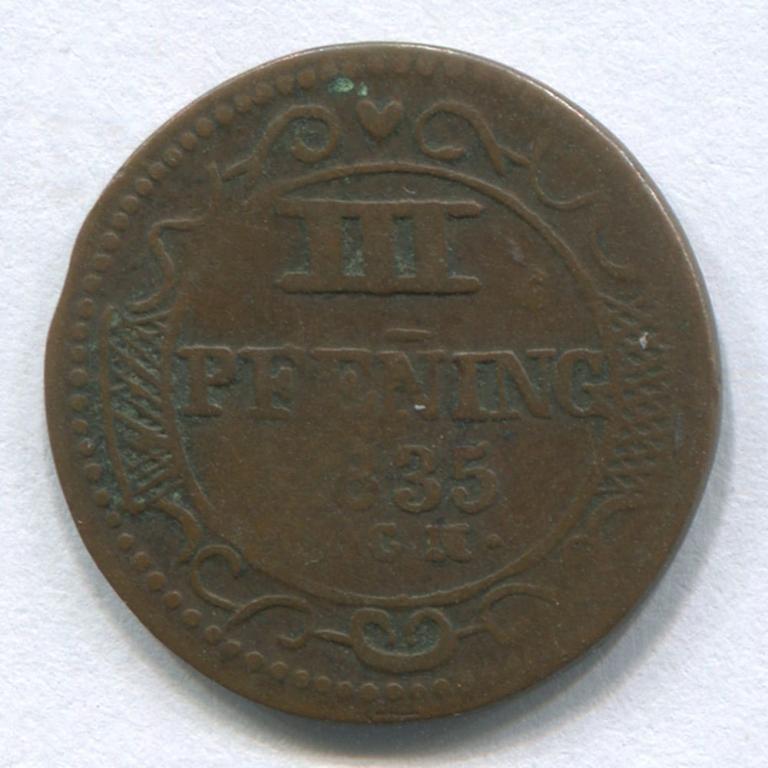 ГЕРМАНИЯ/ВИСМАР 3 ПФЕНИНГА 1835 VF