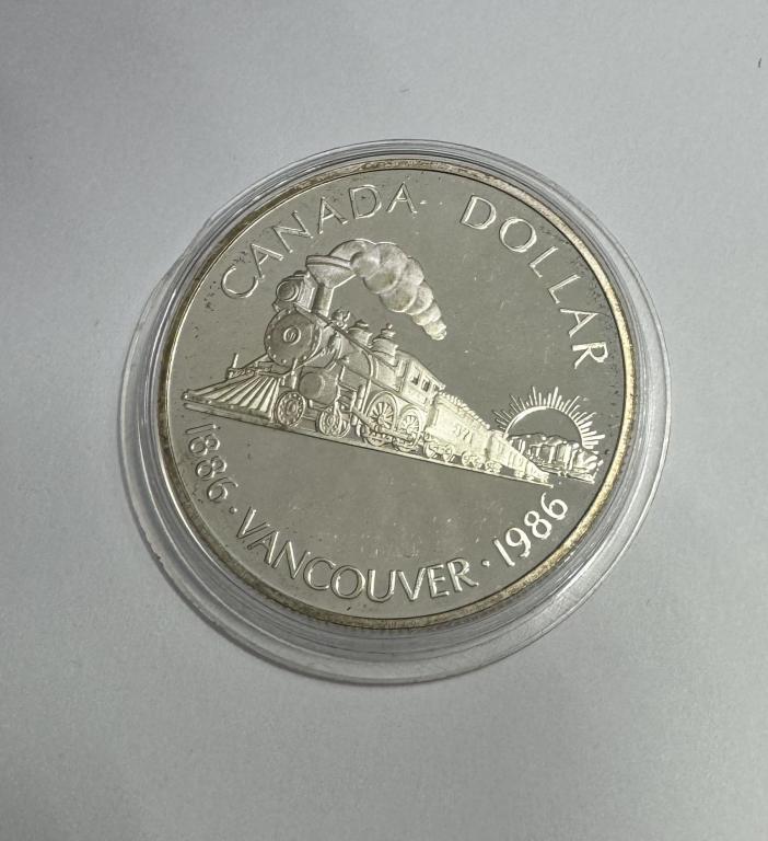 Канада 1 доллар 1986 100 лет Ванкувер поезд паровоз СЕРЕБРО