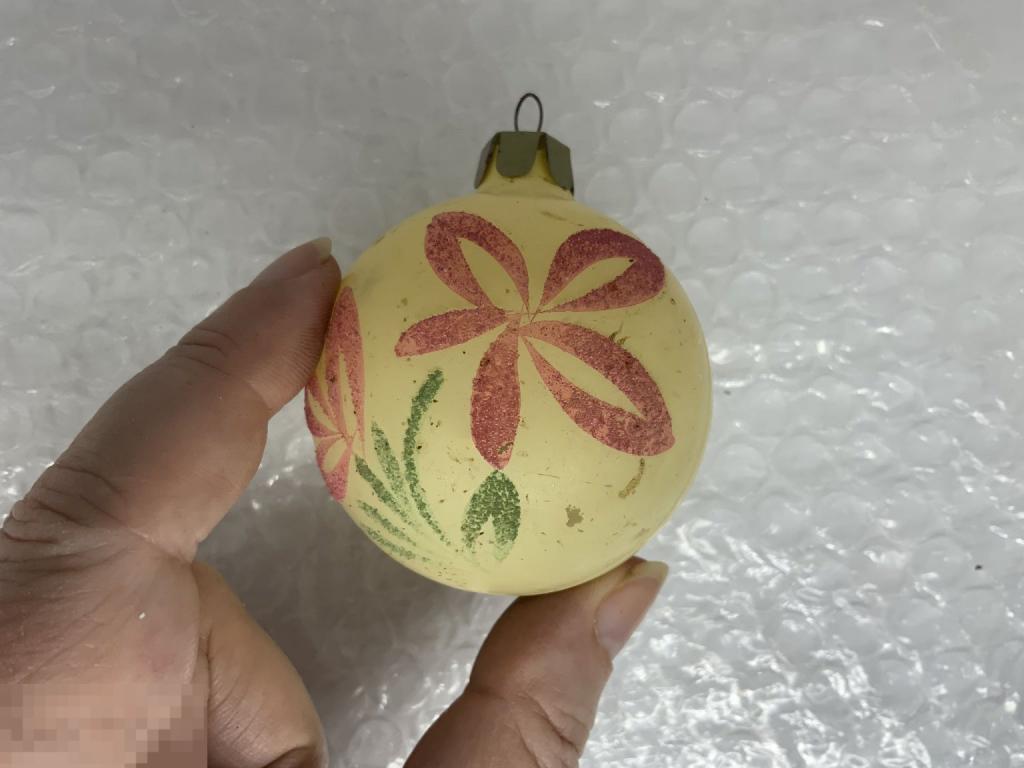 ЕЛОЧНАЯ ИГРУШКА СССР ШАР шарик матовый с рисунком цветок стекло Отл