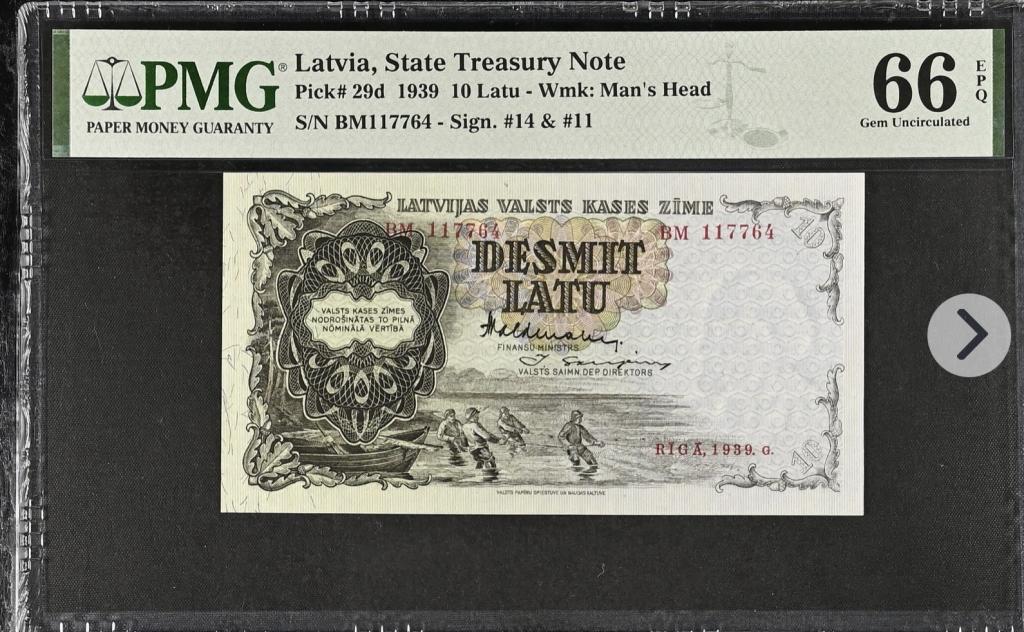 10 латов 1939 года PMG 66