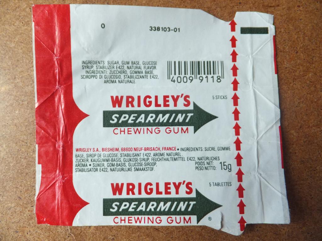 Wrigley's Обертка от пачки жвачки Wrigleys SPEARMINT France 90-е гг.