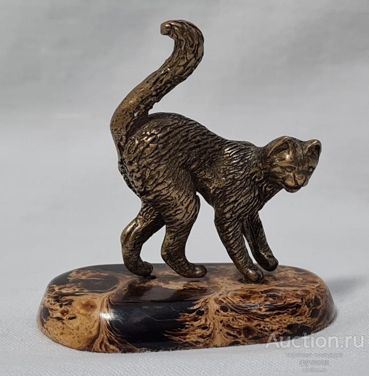 КОШКА КОТ ФИГУРКА МИНИАТЮРА ЯШМА ЛАТУНЬ 🔸🔹🔸411 36