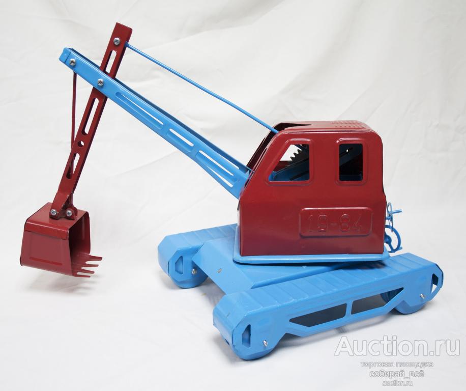 Игрушка Экскаватор СиМ, синий, красный, 1984 год, размер 39х40  см, реставрация