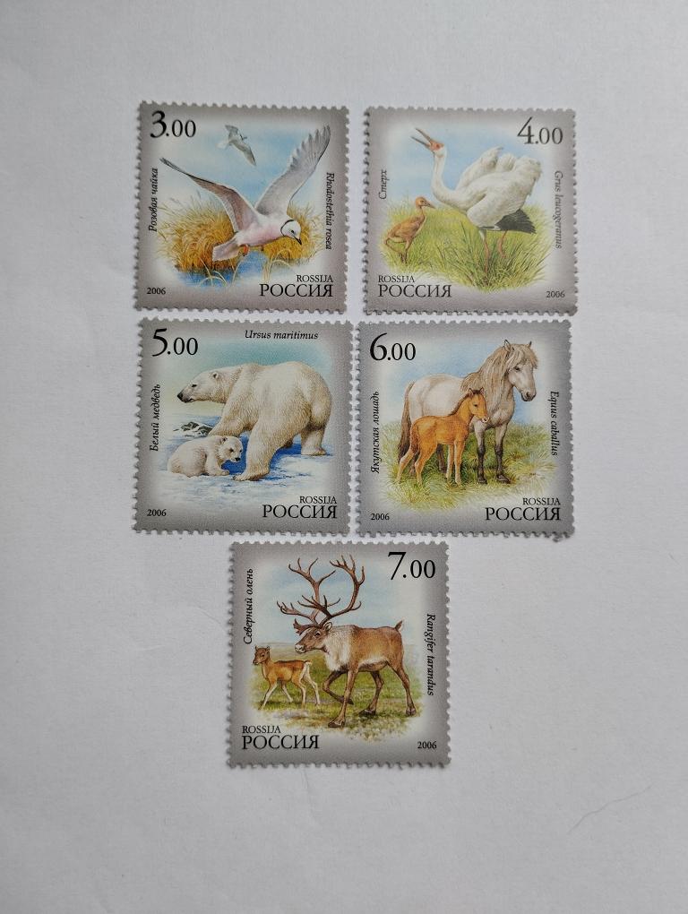 Россия. 2006 г. Фауна Республики Саха (Якутия) .Чистая. Загорский №1140-1144.