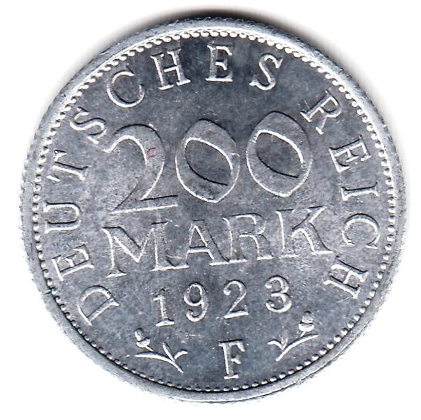 Германия - Веймар - 200 марок 1923 F - Оригинал, Редкая, Состояние ! UNC, Штемпельный блеск