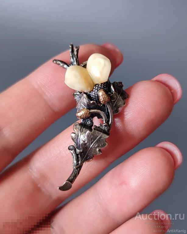Брошь Серебро Золото Грандели Grandel Ручная работа Первая половина 20 века Германия