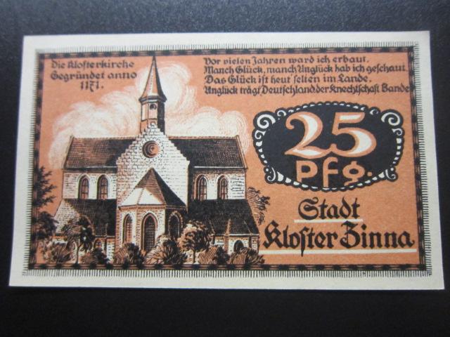 ГЕРМАНИЯ НОТГЕЛЬД    25  ПФЕННИГОВ            Kloster Zinna