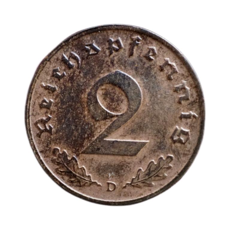 Монета 2 рейхспфеннига D 1938. Германия (Третий рейх)