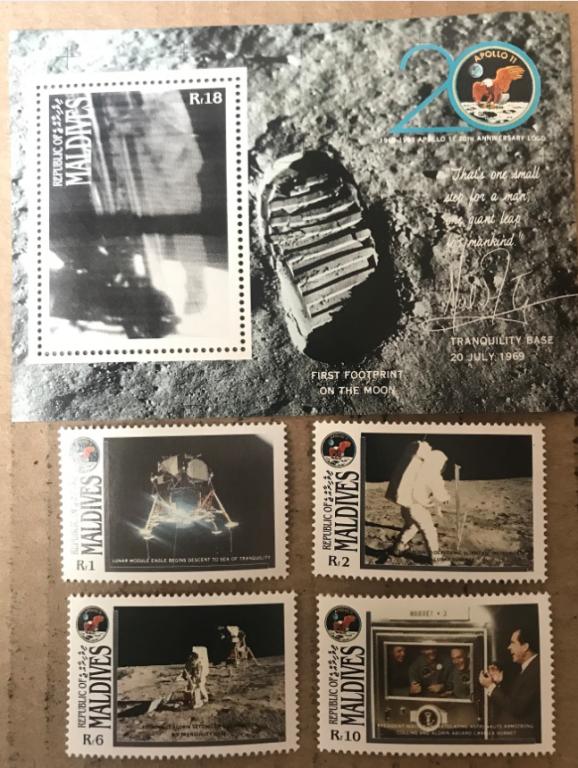 Мальдивы космос 1989 M: 1380/1383 M: Block 160 Аполло 11 (20 лет)