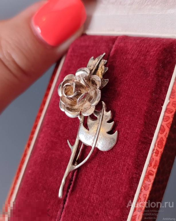 Антикварная Брошь Роза Винтаж Серебро 925 проба Клеймо мастера