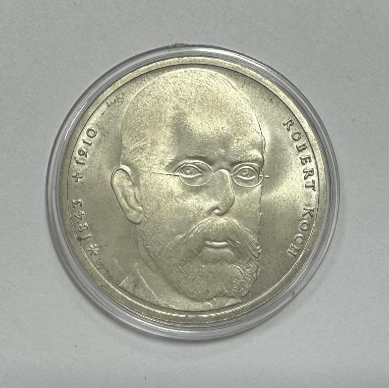 Германия ФРГ 10 марок 1993 Роберт Кох СЕРЕБРО