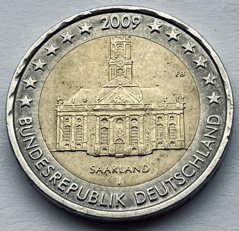 ГЕРМАНИЯ 2 ЕВРО 2009 ГОД ЦЕРКОВЬ ЛЮДВИГА В СААРБРЮККЕН,СААР J