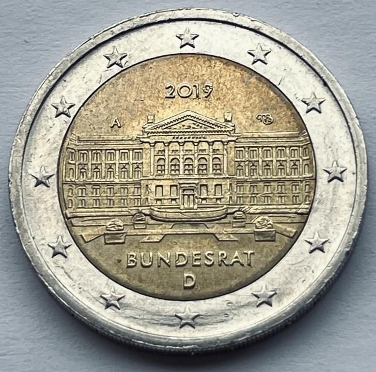 ГЕРМАНИЯ 2 ЕВРО 2019 ГОД 70 ЛЕТ БУНДЕСРАТУ А