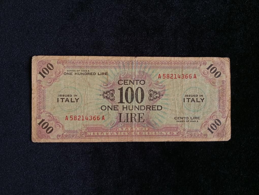 Банкнота Италия 100 лир 1943 года американская оккупация
