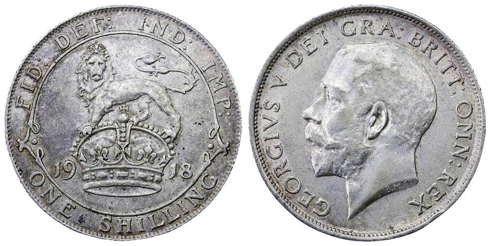 ВЕЛИКОБРИТАНИЯ 1 шиллинг 1918 Король Георг V ННР AU55 (4UF652-0023)