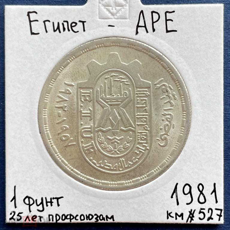 1 фунт - Египет - 1981 - 25 лет профсоюзам - серебро 720 - KM#527