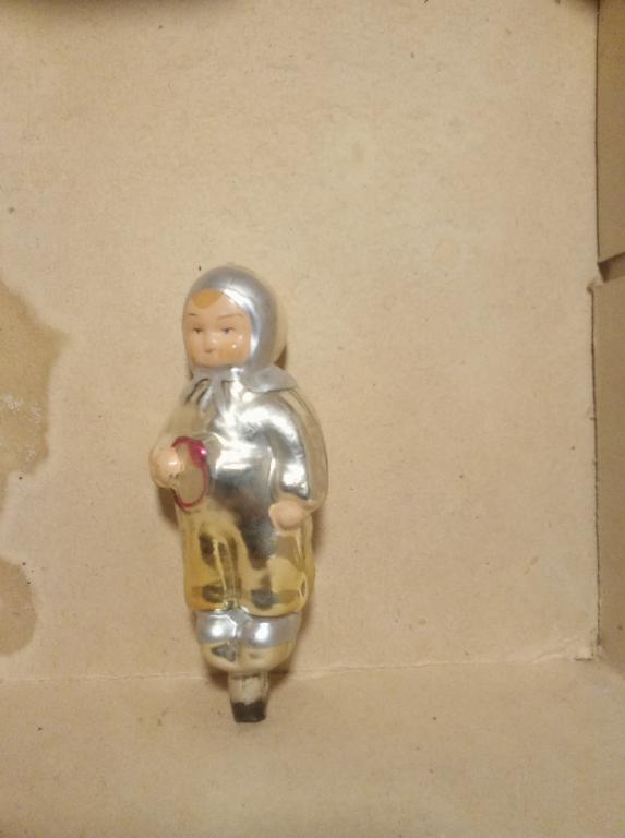 Игрушка ёлочная.Пупс с погремушкой.Стекло.СССР