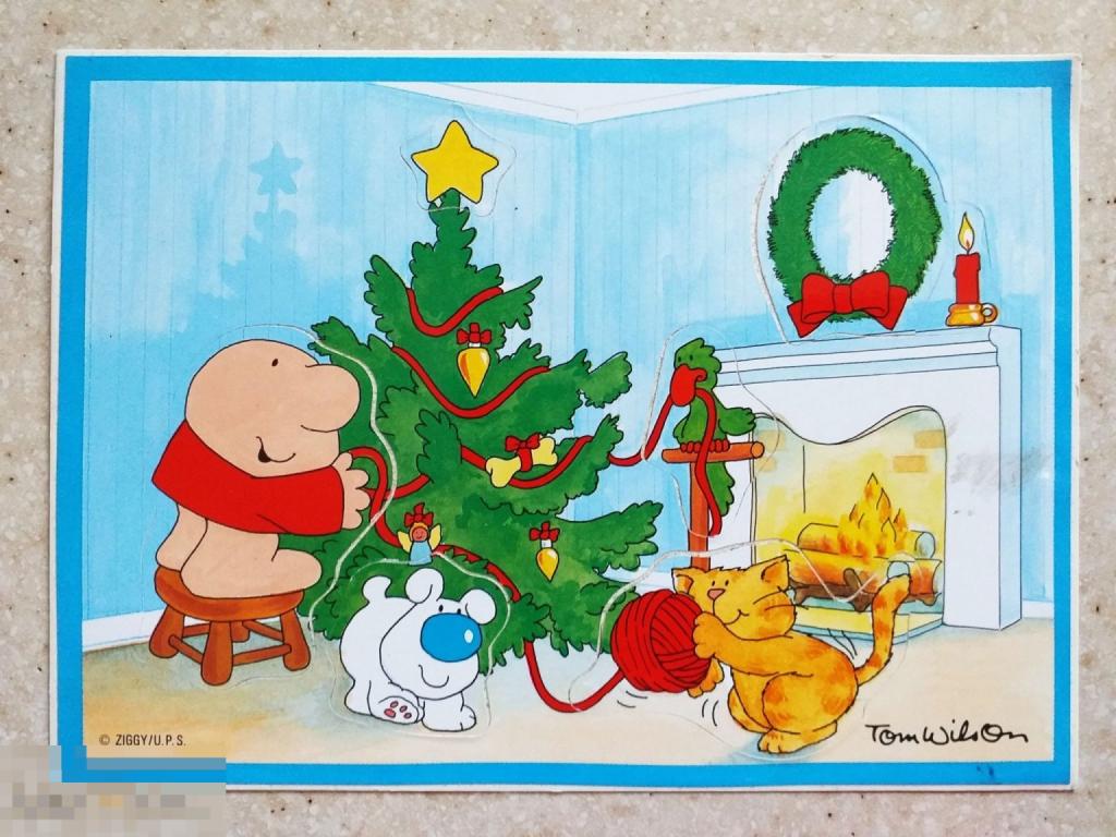 А347 Открытка - наклейка Германия Ёлка Кот собачка