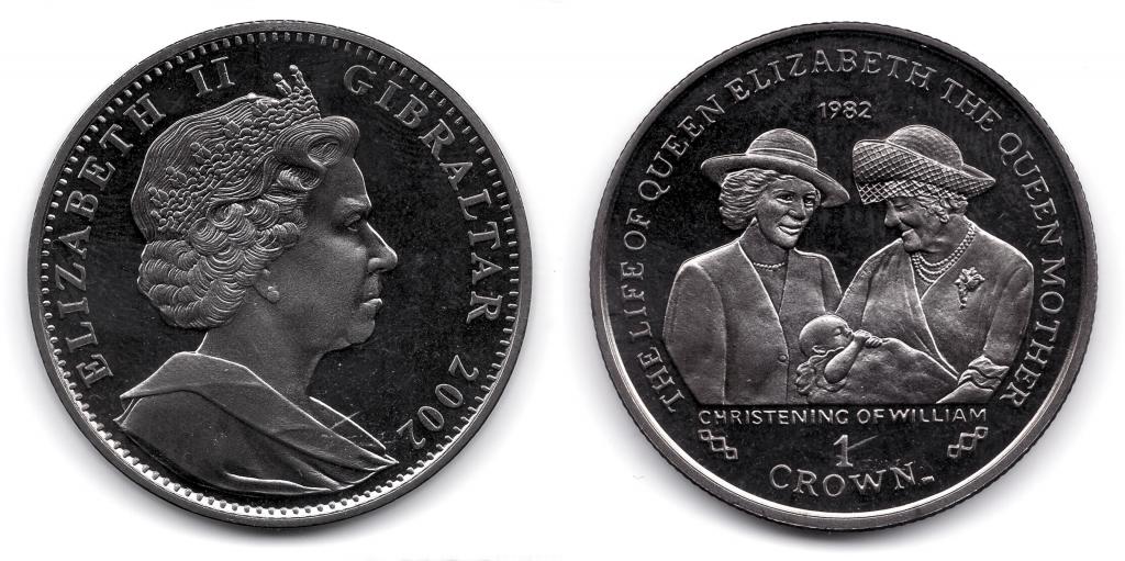 Гибралтар. 1 крона. 2002 год. (чернение).