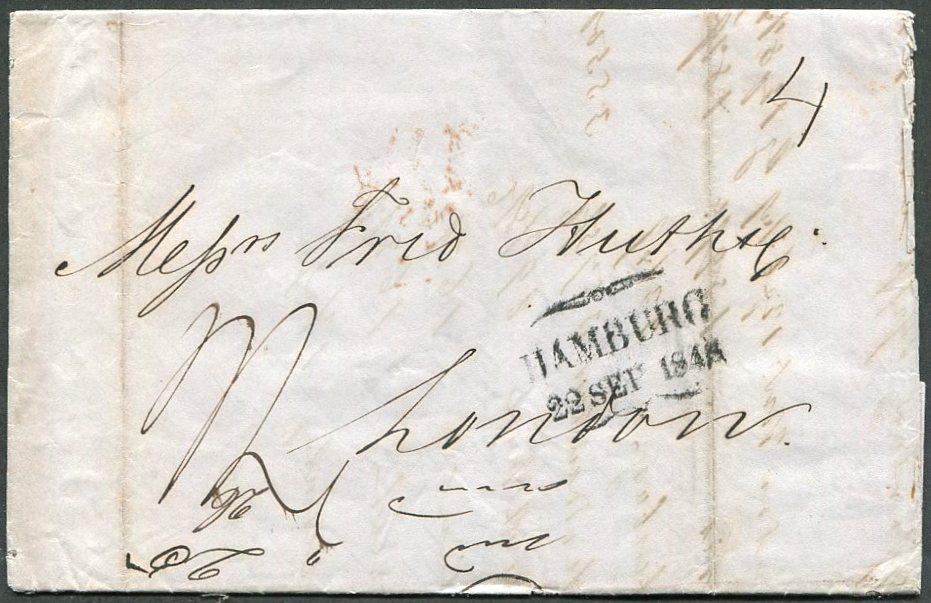 Германия 1848 Вольный ганзейский город Гамбург Stadt-Postamt домарочное письмо ⇒ Лондон Англия
