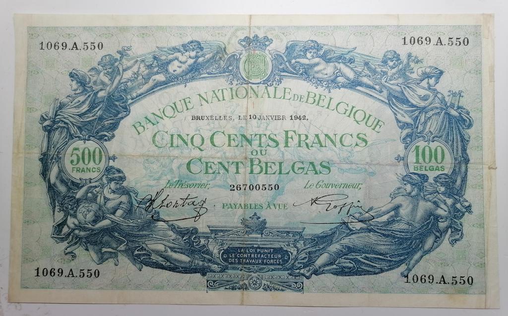 Бельгия 500 франков 1942 год.  P#109
