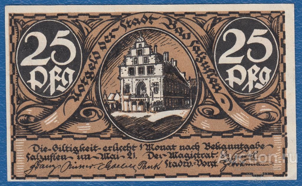 Германия. Бад-Зальцуфлен. 25 пфеннигов. 1921 год. Нотгельд. XF+