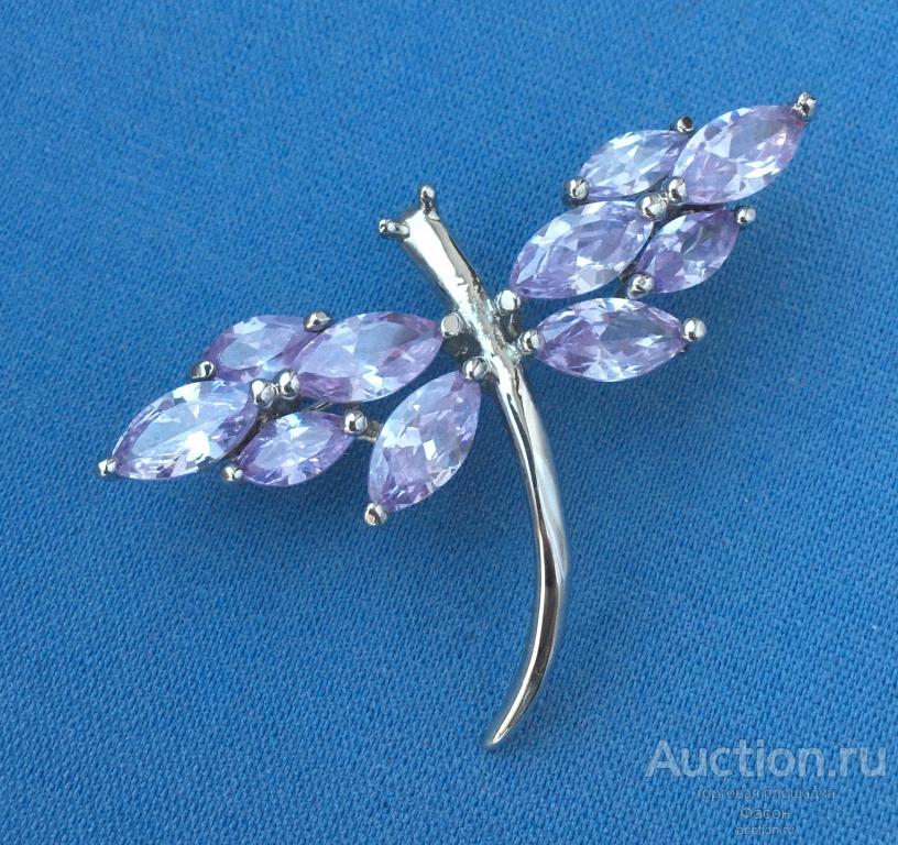 Яркая Брошь Стрекоза Сиреневые Кристаллы