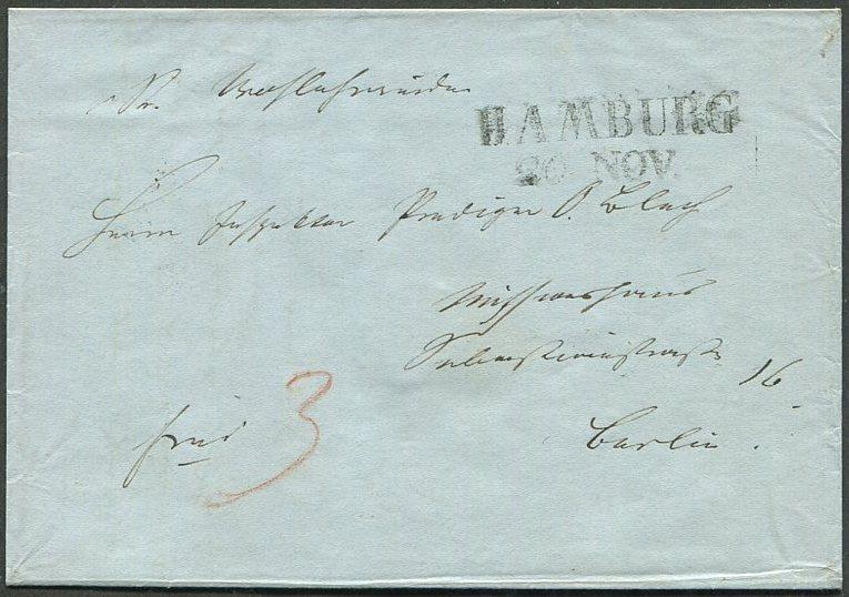 Германия 1844 Вольный город Гамбург почта Королевства Пруссия домарочное письмо ⇒ Берлин