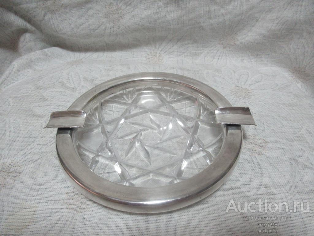 Пепельница. Хрусталь. Серебро 800 пр. Старая Германия.